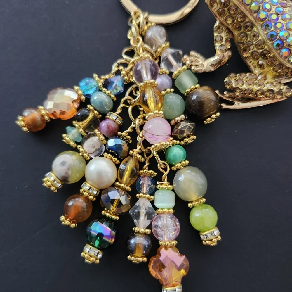 Frog Purse Charm or Keychain Aventurine Agate Tourmaline Handcrafted